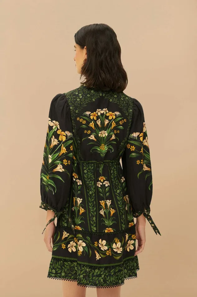Black Flowers Arch Lenzing Ecovero Euroflax Mini Dress Women FARM Rio Mini Dresses Black Flowers Arch Lenzing Ecovero Euroflax Mini Dress Women FARM Rio Mini Dresses