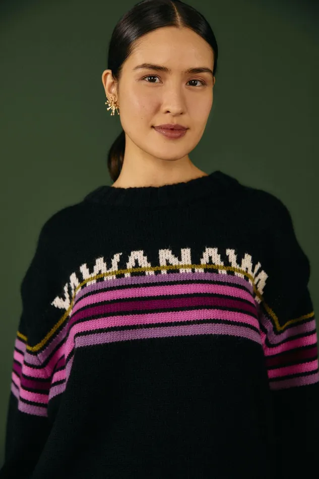 Black Graphic Yawanawa Sweater Women FARM Rio Sweaters and Sweatshirts