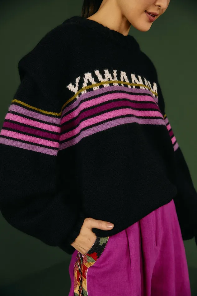 Black Graphic Yawanawa Sweater Women FARM Rio Sweaters and Sweatshirts Black Graphic Yawanawa Sweater Women FARM Rio Sweaters and Sweatshirts