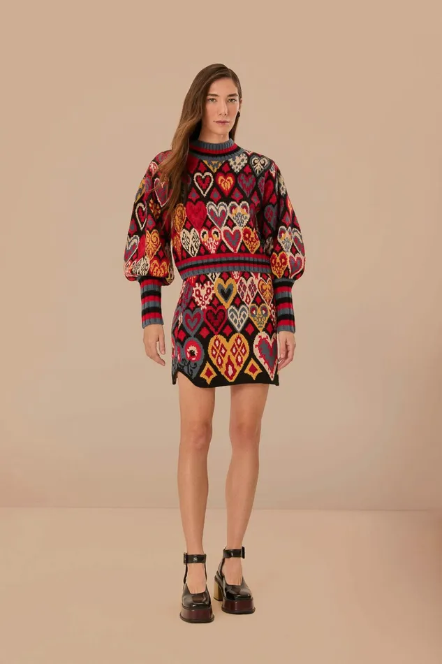 Black Hearts Ikat Knit Skirt Women FARM Rio Skirts