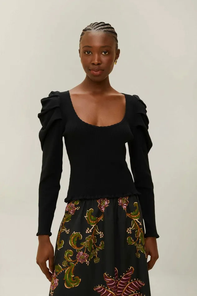 Black Knit Blouse Women FARM Rio Blouses