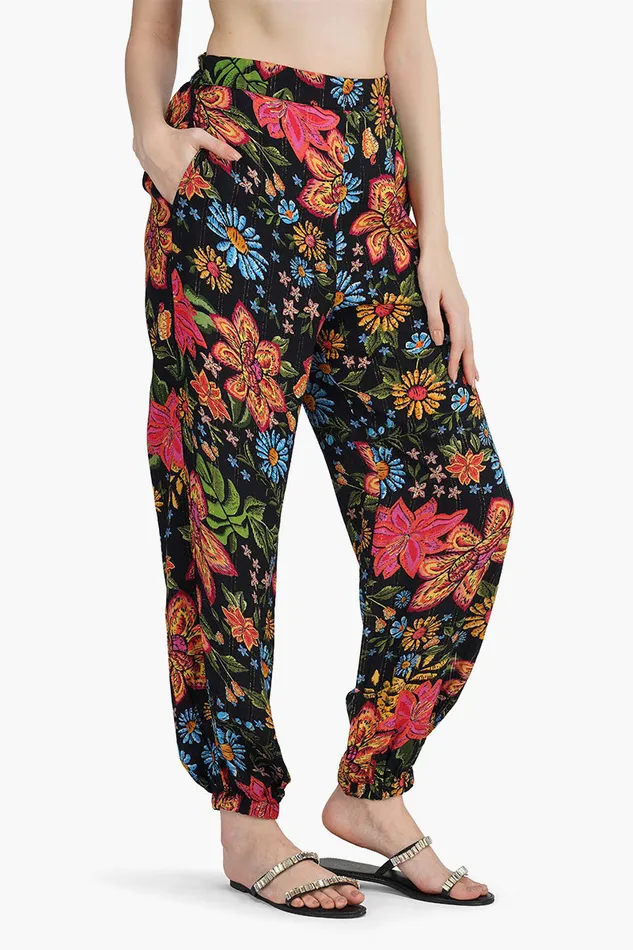 Black Multi Floret Pants Black Multi Floret Pants
