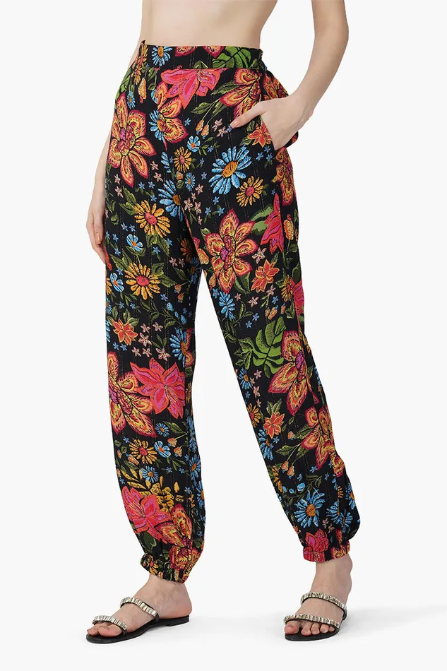 Black Multi Floret Pants Black Multi Floret Pants