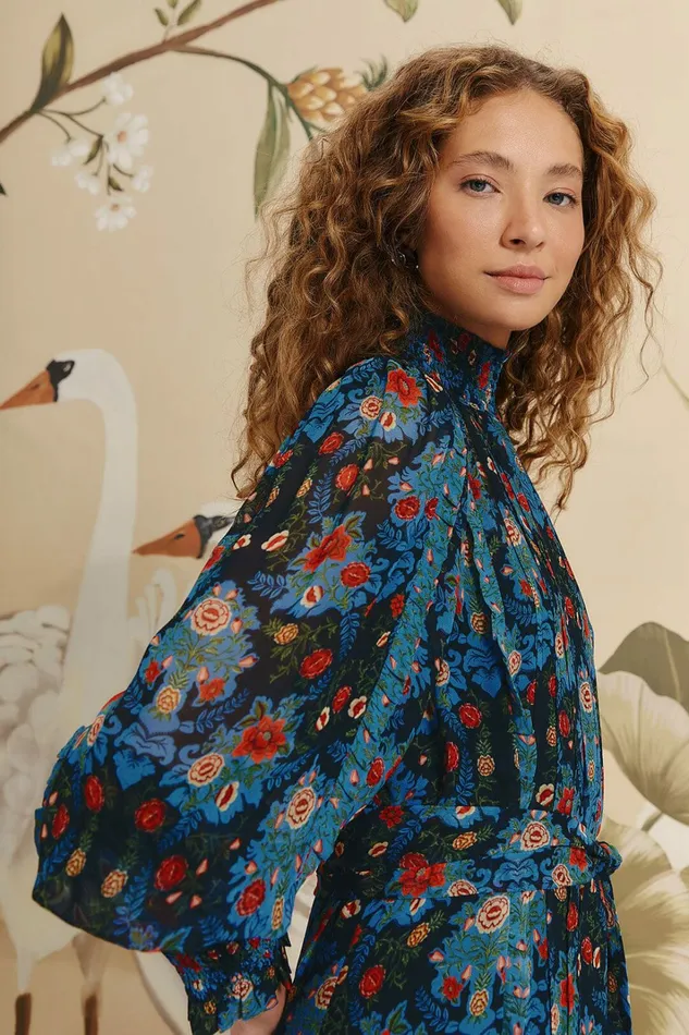 Blue Arabesque Floral High Neck Mini Dress Women FARM Rio Mini Dresses Blue Arabesque Floral High Neck Mini Dress Women FARM Rio Mini Dresses