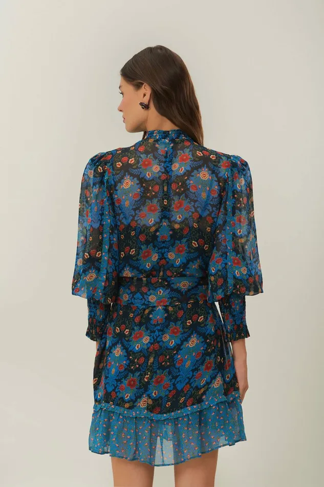 Blue Arabesque Floral High Neck Mini Dress Women FARM Rio Mini Dresses Blue Arabesque Floral High Neck Mini Dress Women FARM Rio Mini Dresses