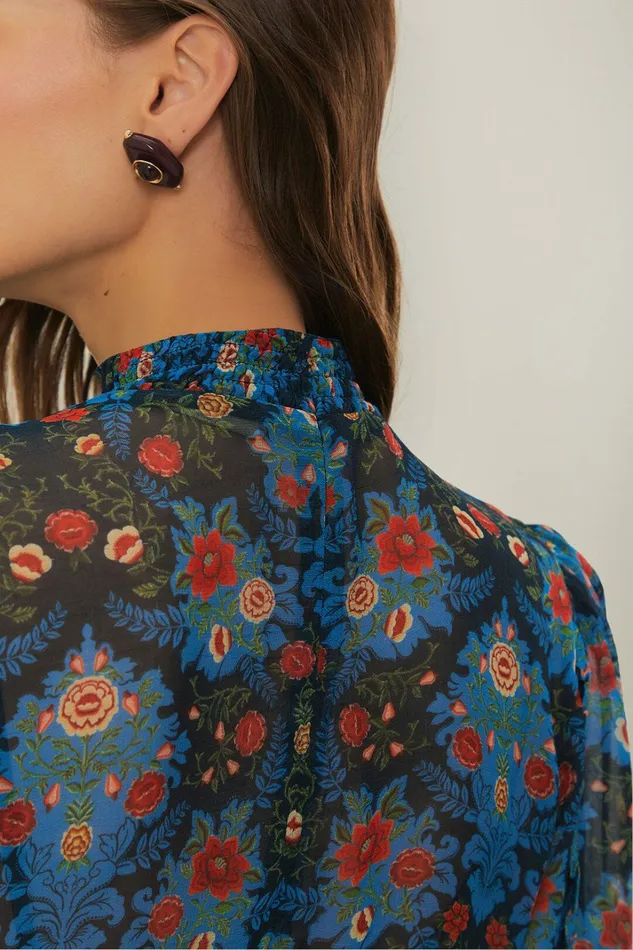 Blue Arabesque Floral High Neck Mini Dress Women FARM Rio Mini Dresses Blue Arabesque Floral High Neck Mini Dress Women FARM Rio Mini Dresses