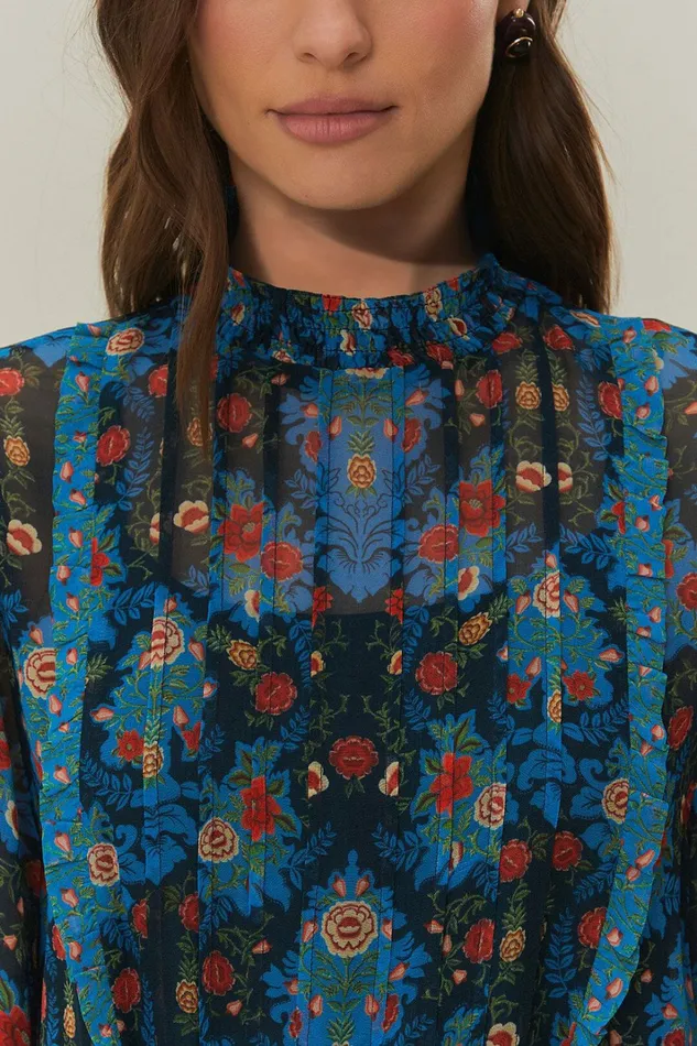 Blue Arabesque Floral High Neck Mini Dress Women FARM Rio Mini Dresses Blue Arabesque Floral High Neck Mini Dress Women FARM Rio Mini Dresses
