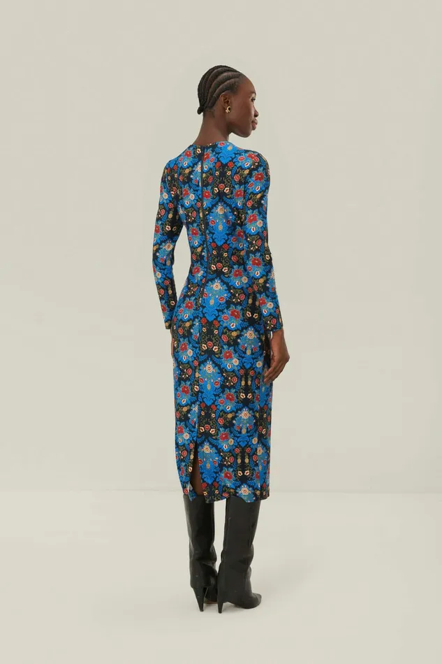 Blue Arabesque Floral Jersey Lenzing Ecovero Midi Dress Women FARM Rio Midi Dresses Blue Arabesque Floral Jersey Lenzing Ecovero Midi Dress Women FARM Rio Midi Dresses