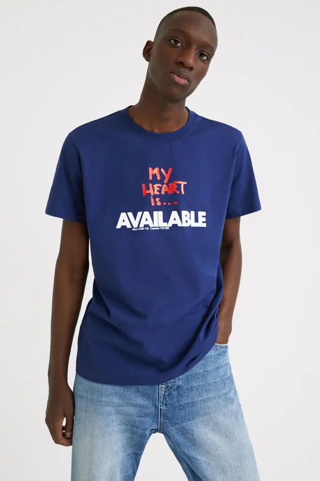 Blue Cotton Tshirt Mens Desigual Tshirt and Polos