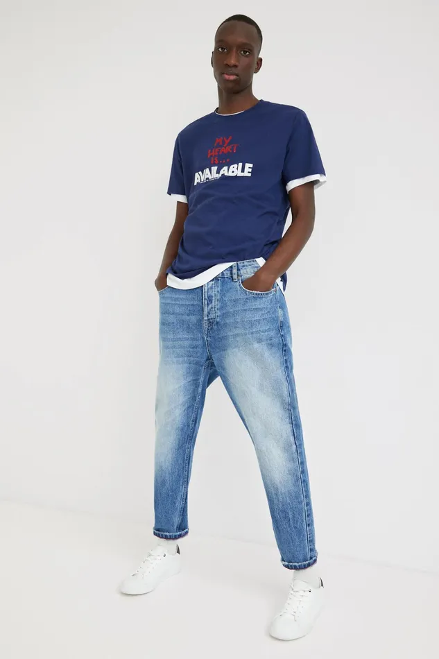 Blue Cotton Tshirt Mens Desigual Tshirt and Polos