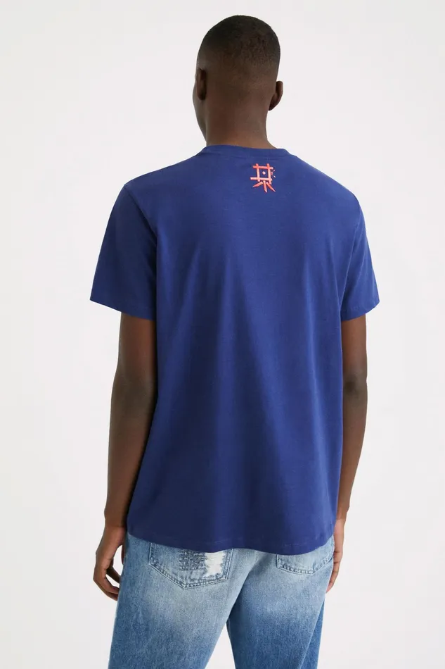 Blue Cotton Tshirt Mens Desigual Tshirt and Polos