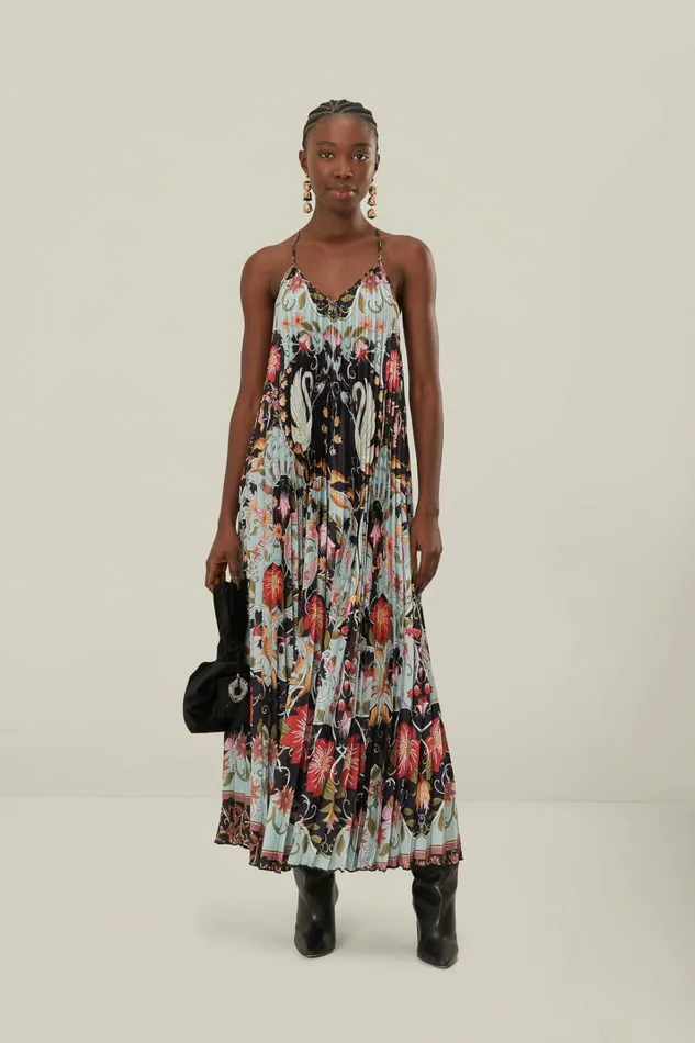 Blue Flowing Beauty Pleated Sleeveless Midi Dress Women FARM Rio Midi Dresses Blue Flowing Beauty Pleated Sleeveless Midi Dress Women FARM Rio Midi Dresses