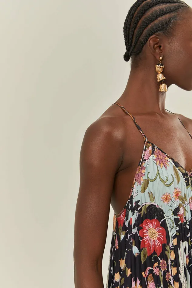 Blue Flowing Beauty Pleated Sleeveless Midi Dress Women FARM Rio Midi Dresses Blue Flowing Beauty Pleated Sleeveless Midi Dress Women FARM Rio Midi Dresses