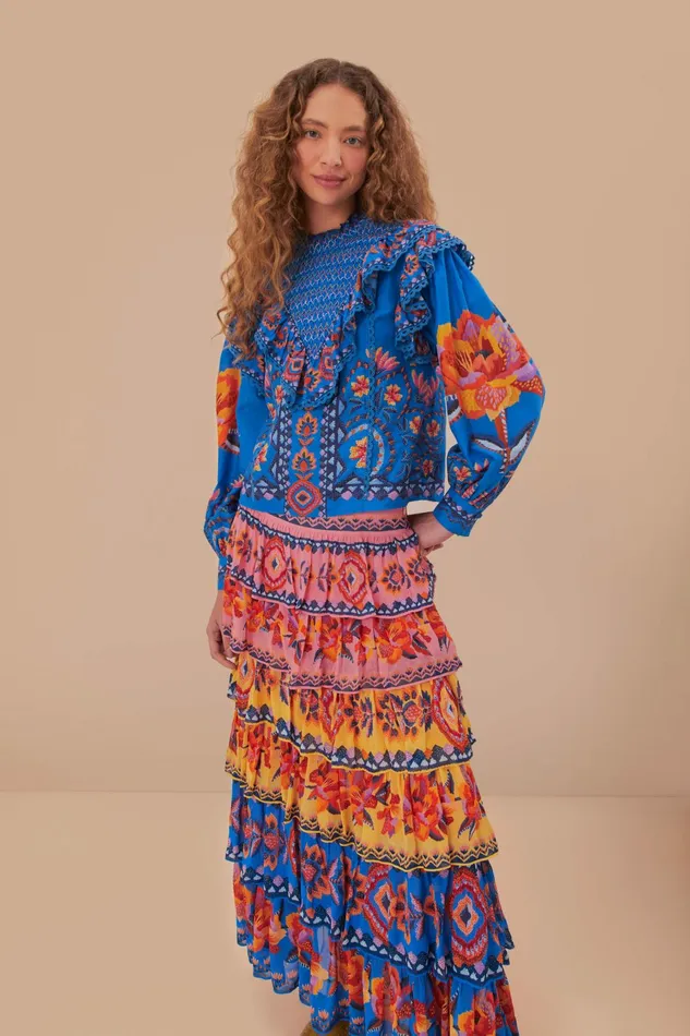 Blue Lucy Floral Ainika Maxi Skirt Women FARM Rio Skirts Blue Lucy Floral Ainika Maxi Skirt Women FARM Rio Skirts