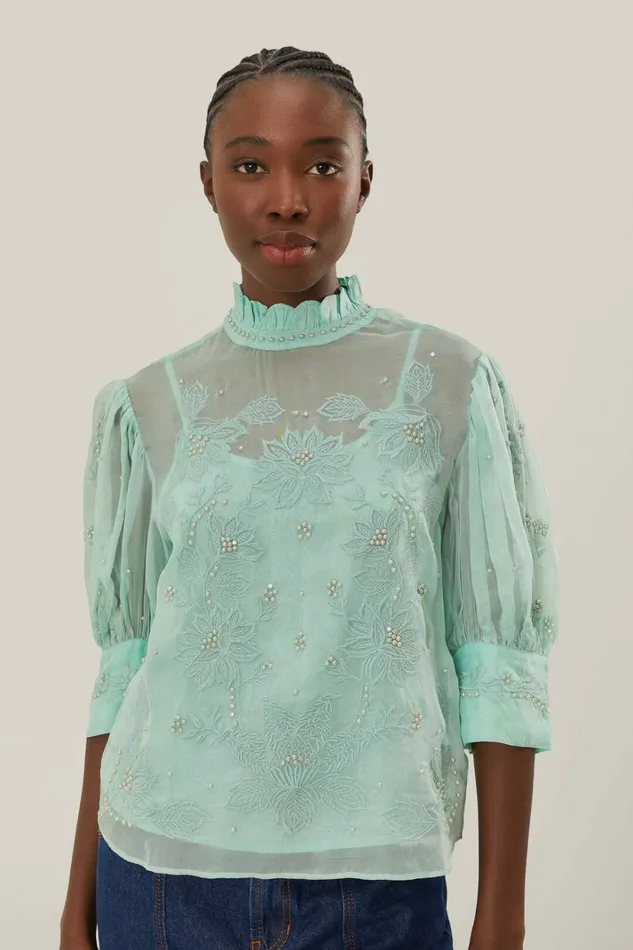 Blue Short Sleeve Blouse Women FARM Rio Blouses
