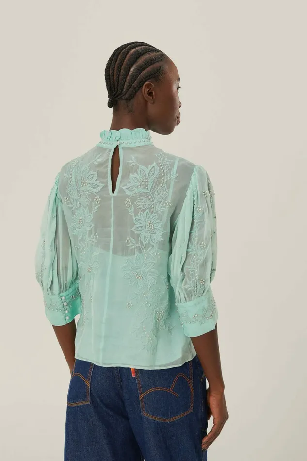 Blue Short Sleeve Blouse Women FARM Rio Blouses Blue Short Sleeve Blouse Women FARM Rio Blouses