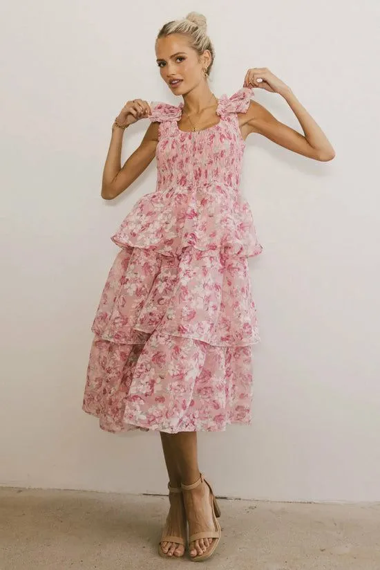 Bohme Absedee Floral Midi Dress Pink Women Dresses