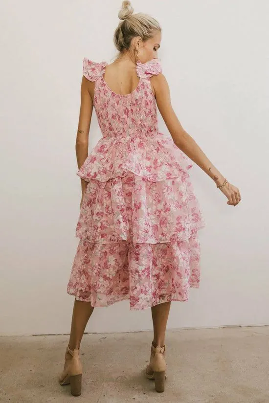 Bohme Absedee Floral Midi Dress Pink Women Dresses