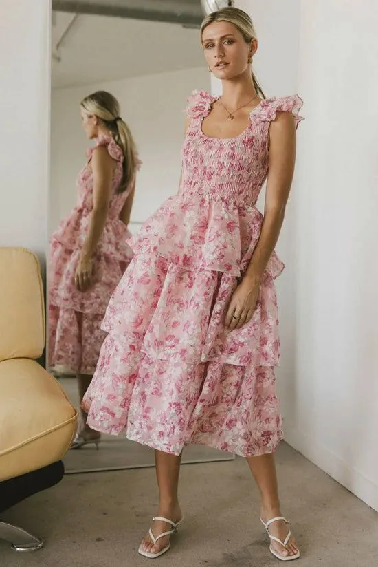 Bohme Absedee Floral Midi Dress Pink Women Dresses