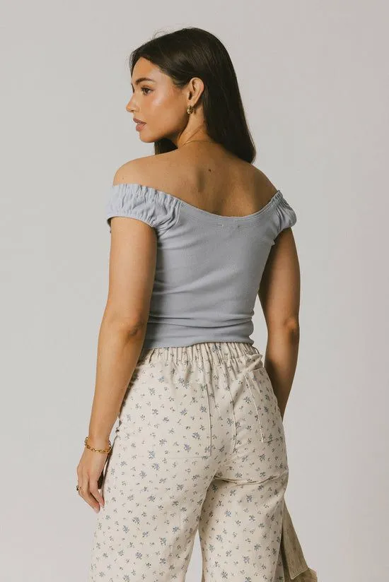 Bohme Ace Ribbed Top In Powder Blue Powder Blue Women Tees and Tanks