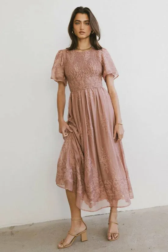 Bohme Alora Embroidered Dress In Dusty Rose Dusty Rose Women Dresses