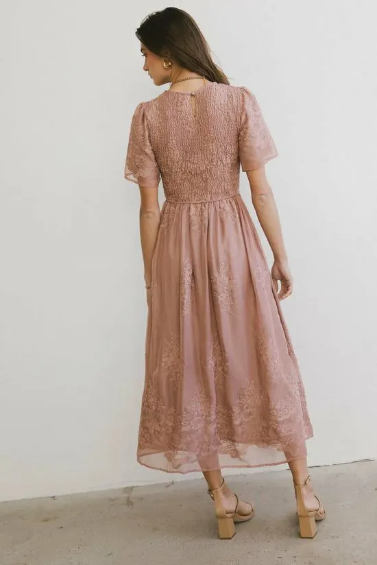 Bohme Alora Embroidered Dress In Dusty Rose Dusty Rose Women Dresses