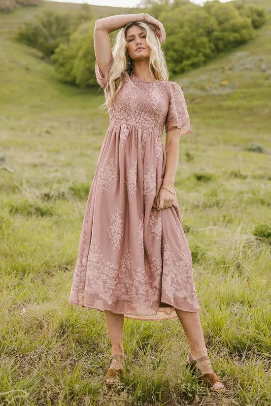Bohme Alora Embroidered Dress In Dusty Rose Dusty Rose Women Dresses