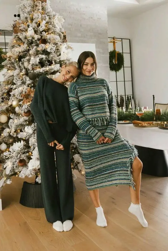 Bohme Amelia Striped Knit Skirt Teal Women Skirts