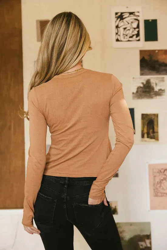 Bohme Ariana Twist Front Top In Camel Camel Women Tees and Tanks