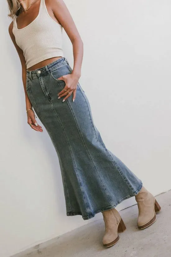 Bohme Azzy Denim Mermaid Skirt Medium Wash Women Skirts