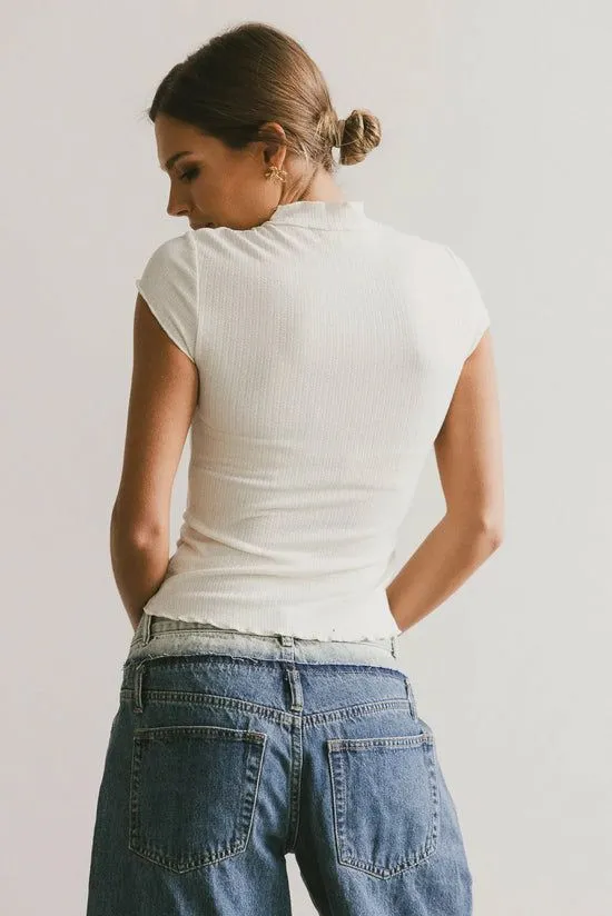 Bohme Casey Lettuce Hem Tee In Cream Cream Women Tees and Tanks