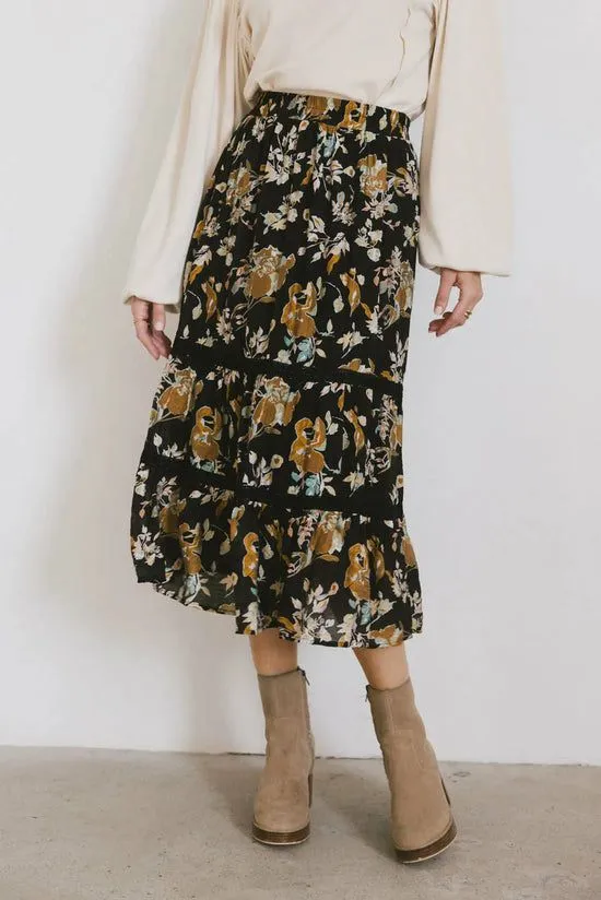 Bohme Cindie Tiered Midi Skirt Black Women Skirts