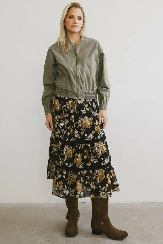 Bohme Cindie Tiered Midi Skirt Black Women Skirts