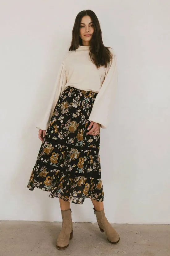 Bohme Cindie Tiered Midi Skirt Black Women Skirts
