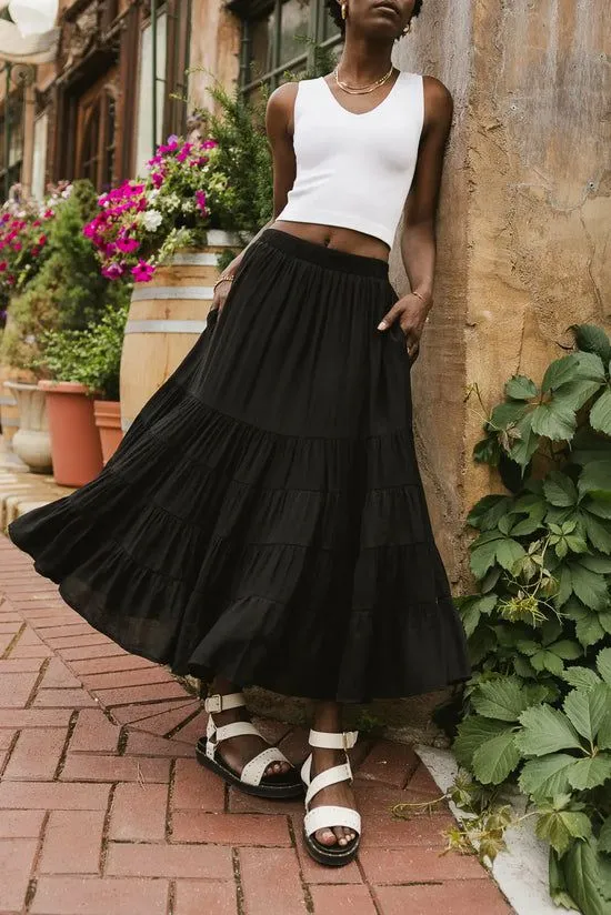 Bohme Cody Ann Tiered Skirt In Black Black Women Skirts