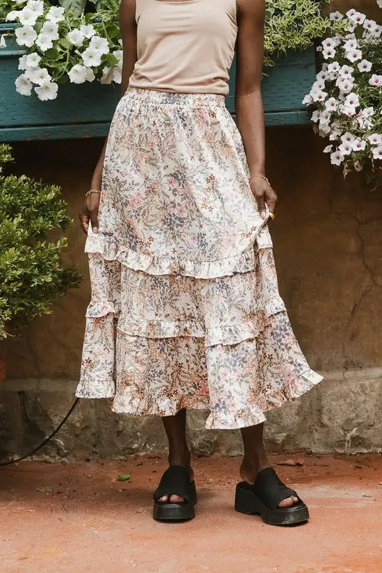 Bohme Dimitria Floral Midi Skirt In Sand Sand Women Skirts