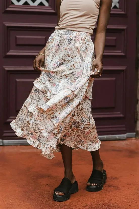 Bohme Dimitria Floral Midi Skirt In Sand Sand Women Skirts