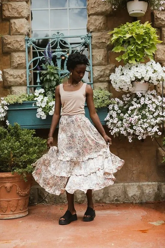 Bohme Dimitria Floral Midi Skirt In Sand Sand Women Skirts