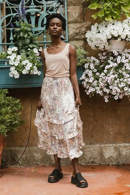 Bohme Dimitria Floral Midi Skirt In Sand Sand Women Skirts