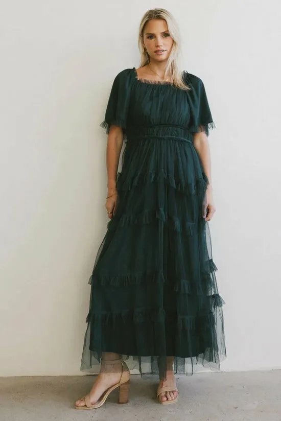 Bohme Eugena Ruffled Maxi Dress In Hunter Green Hunter Green Women Dresses