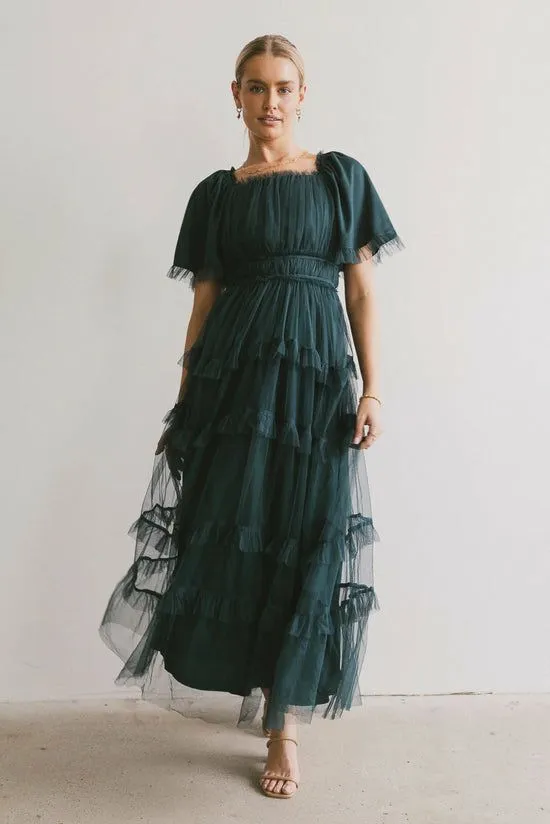 Bohme Eugena Ruffled Maxi Dress In Hunter Green Hunter Green Women Dresses
