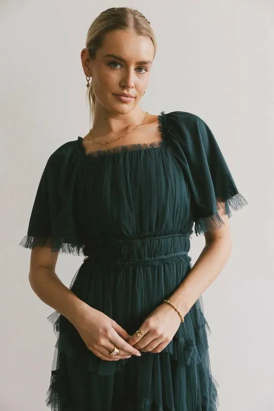 Bohme Eugena Ruffled Maxi Dress In Hunter Green Hunter Green Women Dresses