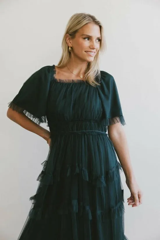 Bohme Eugena Ruffled Maxi Dress In Hunter Green Hunter Green Women Dresses