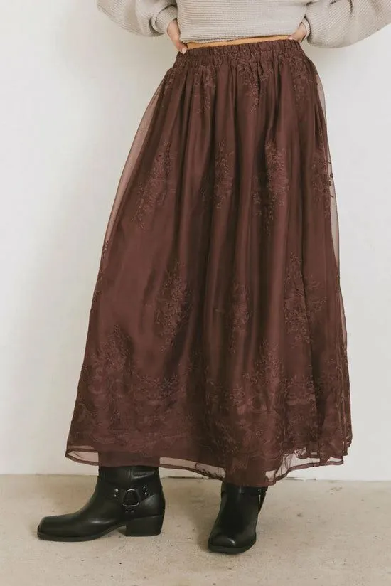 Bohme Grace Floral Tulle Skirt In Maroon Maroon Women Skirts