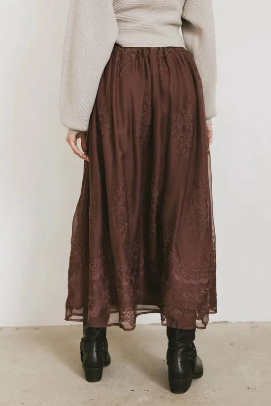 Bohme Grace Floral Tulle Skirt In Maroon Maroon Women Skirts