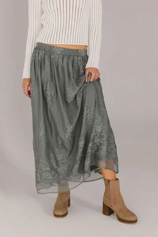 Bohme Grace Floral Tulle Skirt In Teal Teal Women Skirts
