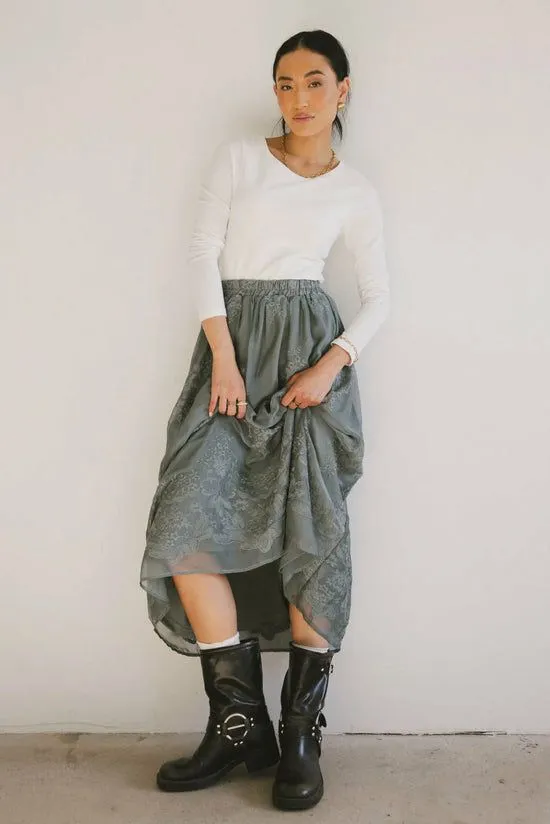 Bohme Grace Floral Tulle Skirt In Teal Teal Women Skirts