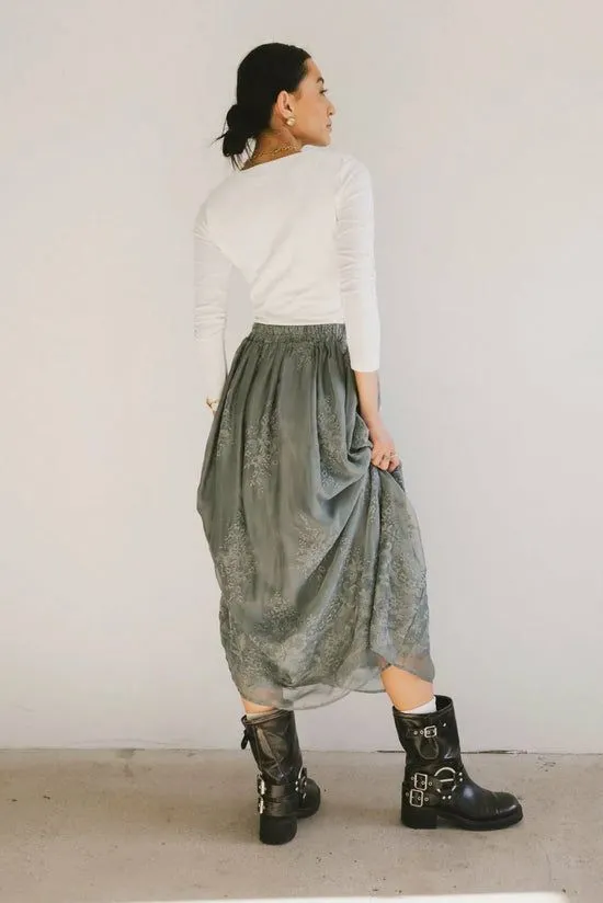 Bohme Grace Floral Tulle Skirt In Teal Teal Women Skirts