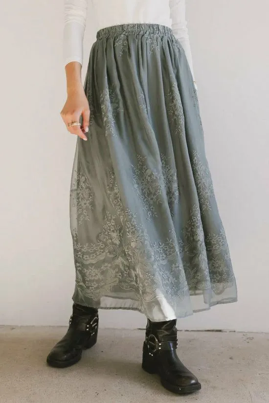 Bohme Grace Floral Tulle Skirt In Teal Teal Women Skirts