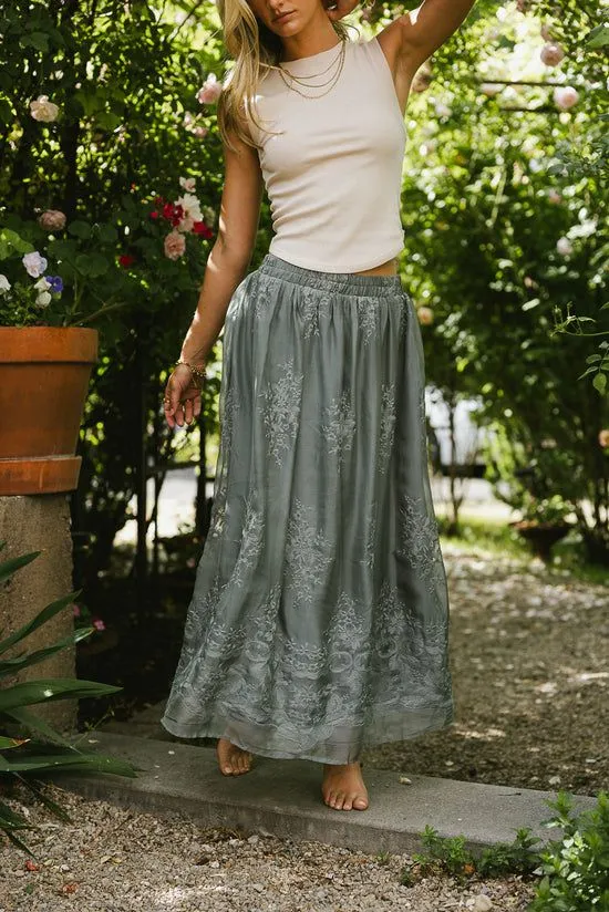 Bohme Grace Floral Tulle Skirt In Teal Teal Women Skirts